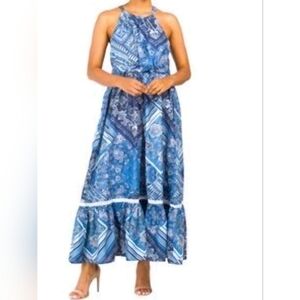 Lucky Brand Blue Patterned Maxi Dress